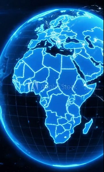 Global blue world map loop animation showing rotating globe with defined continents and grid lines