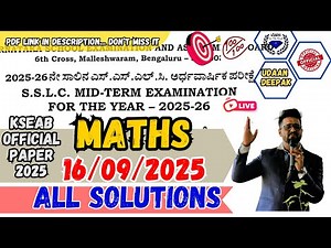 10th SSLC 2025 MATHS SA1 MIDTERM OFFICIAL PAPER 16/09/2025 SEPTEMBER 2025 ALL SOLUTIONS KSEAB