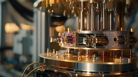 Detailed View of a Cutting-edge Quantum Computer Featuring a Clock on the Display, a Quantum Computer that Represents the Next Stock Footage - Video of advanced, computing: 320287294