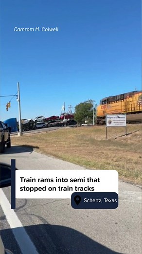57K views · 199 reactions | CAUGHT ON CAMERA. A train plows into a semi loaded with cars in Texas. The driver, thankfully, escaped with no injuries, according to the local police department. #caughtoncamera #trainvssemi #kwch12 | KWCH 12 News | Facebook