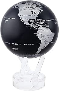 MOVA Globe – Metallic Black and Silver 4.5” | Solar-Powered Rotating Desk Globe with Minimalist Map Design | No Batteries or Cords | Modern Decor Gift