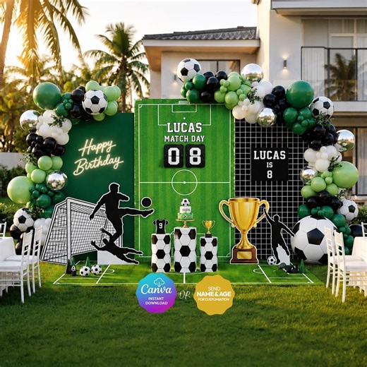 Soccer Birthday Backdrop Bundle, Football Party Setup, Canva Editable Printable Files - Etsy