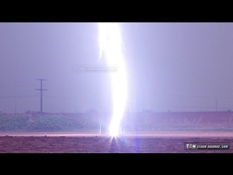 Incredible CLOSE lightning bolt with upward ground leaders! Video and still image