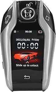 LCD Smart Key Remote Keyless Entry for Stop Engine Button, Universal, Alloy Material, Physical Buttons, Screen Touch, Keyless Entry, Door Lock (Silver)