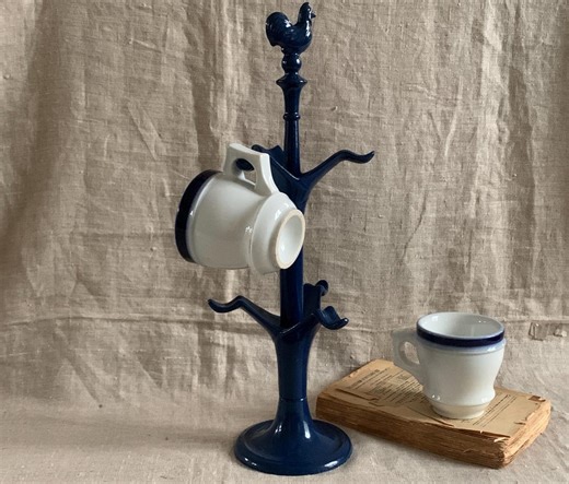 Vintage French Blue Cast Iron Mug Tree Cup Holder Farmhouse Kitchen - Etsy UK