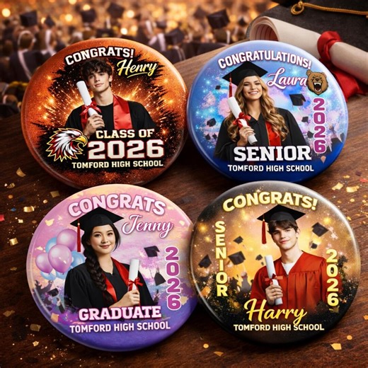 Personalized Graduation Pin Button Class of 2026, Custom Photo Grad Badge, Multiple Styles Senior Gift, High School Keepsake - Etsy