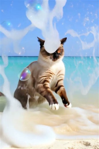 Rainbow Sea Cat! 🌈🐱 British Shorthair Turns Colorful After a Magical Bubble Ocean Bath!