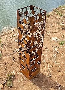 Beehive Hexagonal Metal Garden Columns, Rust Brown (12" x 3.5" x 3.5")