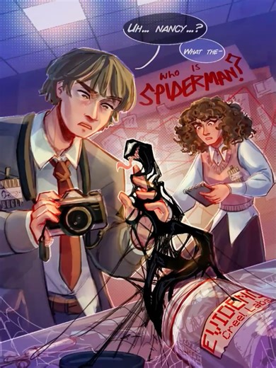 ✧ phantasm ✧ on Instagram: "Woah what’s that?! Reporter duo Nancy Wheeler and Jonathan Byers go to investigate Creel Labs and try to figure out who Spider-Man is only to stumble upon (dun dun dun) Venom?! Yeah. Nancy is in fact called Nancy Walk’em Down Wheeler by everyone around her. They’re actually so silly to me even though there’s nothing silly about your girlfriend breaking up with you for the very valid reason of now having an alien slime living in your skin lmao. If anyone is confused th