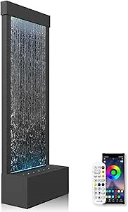 LONGRUN Mirror Waterfall Fountain Indoor Water Feature, 48" Water Features Home Decor with 7 Colors Light, Self Contained LED Water Feature Kit, Large Waterfall Fountain for Indoor - Mirrored Silver
