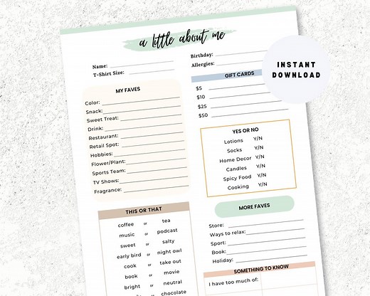 Get to Know Me Questionnaire Printable, Team Building Get to Know Me, Employee Favorites List, Work Exchange Gift, School Staff Survey - Etsy