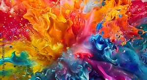 an abstract painter palette exploding, sending waves of color splashing outward,