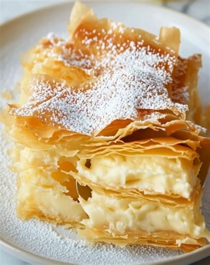 9.9K views · 21 reactions | This Authentic Greek Bougatsa features a flaky pastry filled with luscious creamy custard, perfect for breakfast or dessert. Ingredients 1 cup semolina 1 cup sugar 4 cups milk Full Recipe in First comment Enjoy ❤  | Olivia Recipes | Facebook