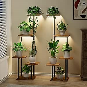 Plant Stand Indoor with Grow Light - 2 Pack Metal Plant Shelf for Indoor Plants Multiple, 5 Tiered Corner Plant Stand Shelves, Plant Rack Display Flower Holder for Living Room Patio Balcony Décor