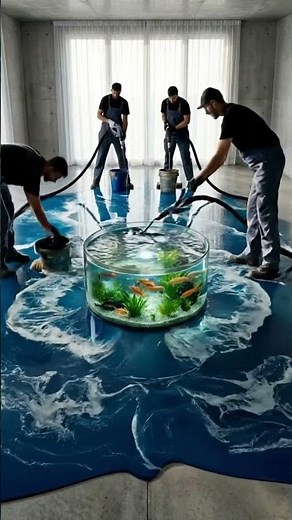THIS FLOOR IS INSANE 😱 Ocean Waves Epoxy With Fish Tank #epoxy #diy #renovation