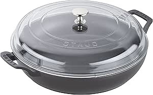 STAUB Cast Iron Braiser with Glass Lid, Dutch Oven, 3.5-quart, serves 3-4, Made in France, Matte Black