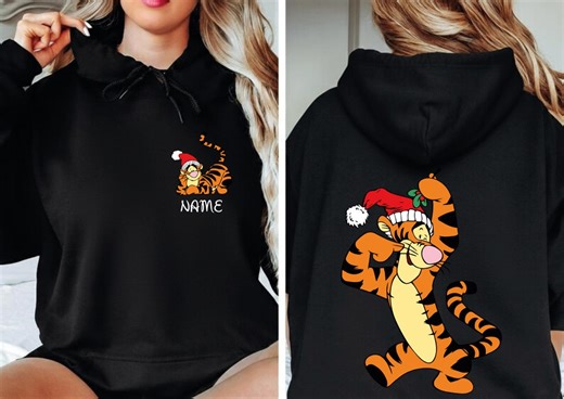 Tigger Two Sided Christmas Sweatshirt, Disney Tigger Sweater, Custom Personalization Tigger Character Merry Christmas Hoodie. - Etsy