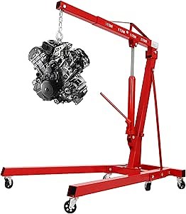 2 Ton Folding Hydraulic Engine Hoist Crane Hoist Lift, Cherry Picker Shop Crane Hoist Lift, 4409lb Engine Hoist, Heavy Duty Folding Shop Crane with 6 Casters (Sent in 2 Packages, Red)