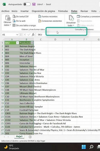 Importar una tabla de Excel a otro libro