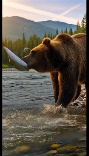 #animals #funny Bear vs. Fish Fail! Nose Gets a Fishy "Kiss"