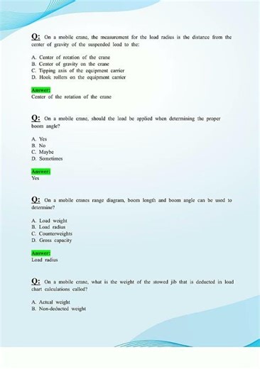 NCCCO Mobile Crane Operator Certification Exam Latest Update Questions Answers Grade A 100 Correct V