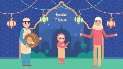 Eid Mubarak and Ramadan Kareem, Eid Al-Fitr animation drawing text with gold glitter