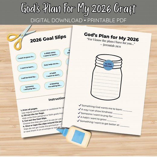 God’s Plan for My 2026 Craft – Christian Kids New Year Activity, Bible Verse Goal Jar Printable, Faith Goals Worksheet for Sunday School - Etsy