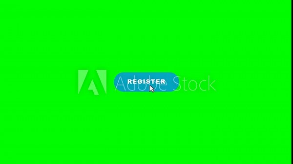 Dynamic register button interaction with mouse click leading to a successful confirmation checkmark on a vibrant green screen background for modern