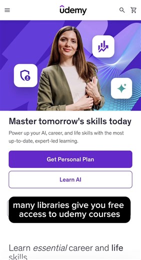 Free Udemy courses through your library. Same classes people pay for. #librarybenefits #freewithlibrary #freeresources #learning #skillbuilding