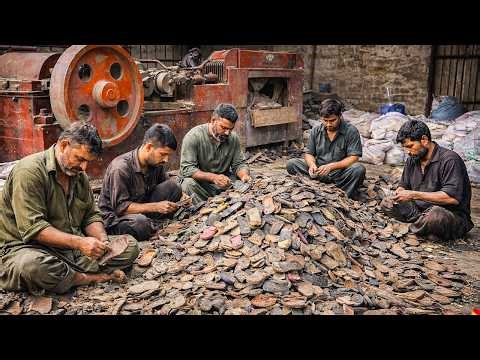 Factory Recycling Process of Waste Shoes into New Footwear | factory Recycling