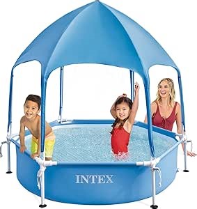 INTEX 28209EP Canopy Metal Frame Above Ground Swimming Pool: 6ft x 15in – Built-In Canopy Sprayer – Puncture-Resistant Material – Easy Assemble – 185 Gallon Capacity