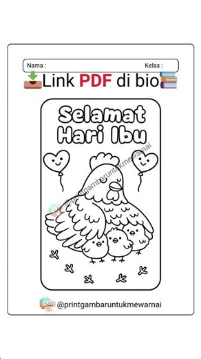 Contoh Gambar Mewarnai Hari Ibu Tema Hewan PDF Untuk Anak TK, SD, PAUD #gambarmewarnai #hariibu #hew