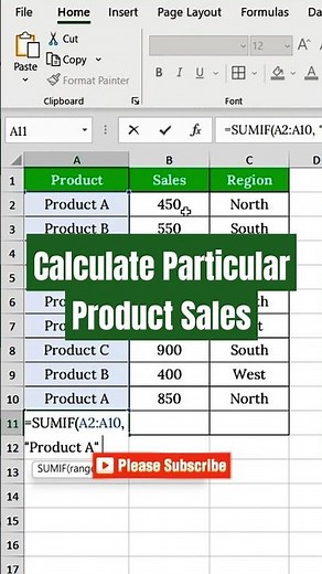 Calculate Sales for Particular Product: SUMIF Function
