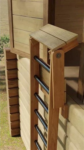 Outdoor Folding Ladder for a Log Cabin