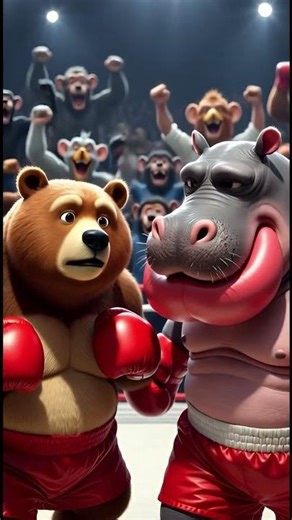 Bear vs Hippo Boxing Fight 😂 | Funniest Animal Cartoon Ever 🥊 | #shorts