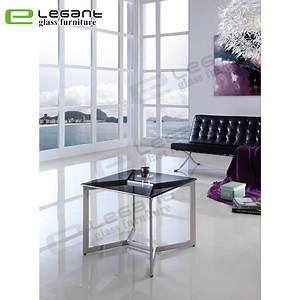 [Hot Item] Small Grey Glass Side Tea Table with Stainless Steel Base