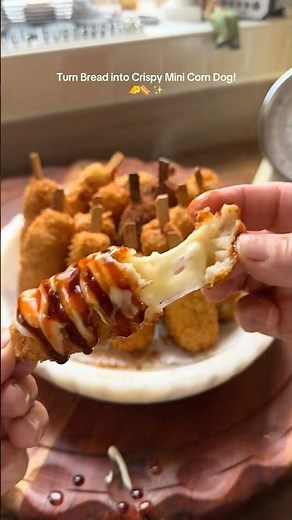 Easy Mini Corn Digs 🌭🧀✨ #recipe #corndog #koreancorndogs