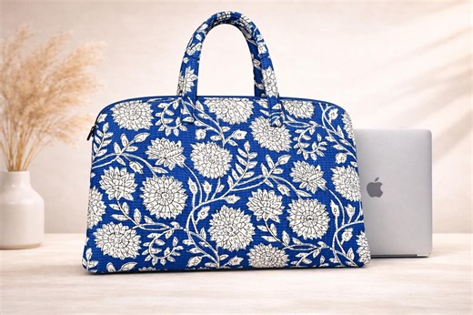 Handcrafted Quilted Laptop Bag, Flower Print 15-inch Tote - Etsy