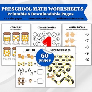 60 Preschool Math Worksheet, Pre-k Math Learning Bundle, Number Worksheets, Homeschool Printable , Addition and Subtraction Busy Book - Etsy
