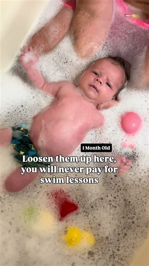 Ask any private swim instructor, when the babe feels like spaghetti in the water, it’s OH so easy to teach them. And these moments can be created by YOU! This situation, in the tub, so easy to happen, locks in major positive water associations. This is how they map their world so that the water is not threatening, and they can relax. Having a child that swims early, isn’t about technical swim skills, it’s about the maintenance of their comfort with water. When the aversion starts, and milestones