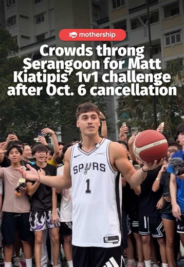 All of Singapore’s ball knowledge is concentrated in Serangoon tonight 🫪 Hundreds filled the Lorong Lew Lian basketball court in Serangoon on Oct. 7 to watch Canadian basketball influencer Matt Kiatipis take on challengers, greeting him with loud cheers and chants of “MK”. It was his second attempt at holding a 1v1 challenge in Singapore. The previous day’s event in Chinatown was called off due to an overwhelming fan turnout. #mothershipstories #mothershipnews