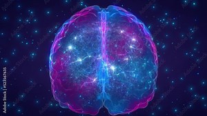 Artificial intelligence and neural network animation concept. Neurons relaying electrical signals within a digital brain