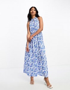 French Connection halterneck maxi dress in summer blue floral | ASOS