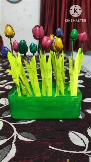 Crafted these beautiful tulip flowers using pista shells Let's get creative and learn something new