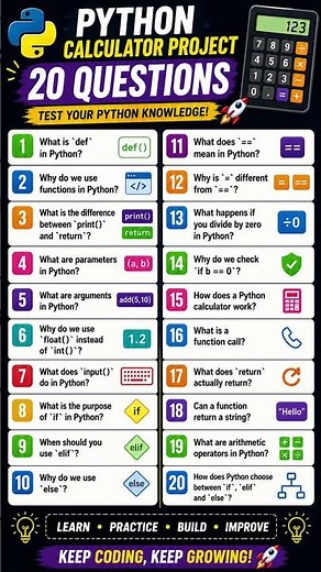 20 Python Questions Every Beginner Should Know 🐍 | Calculator Project Quiz #coding