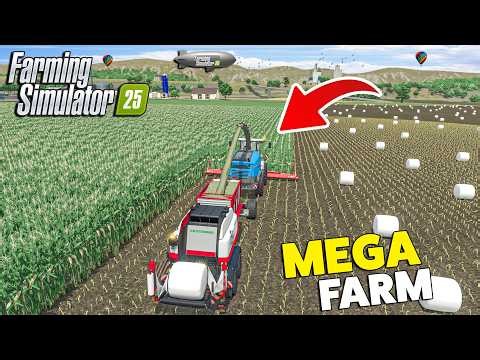 Turning Chaff into Bales & Wrapping All of Them! | MEGA FARM | Farming Simulator 25