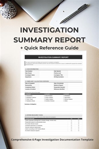 Workplace Investigation Summary Report Template   Quick Reference Guide - Etsy