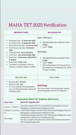 Maha tet 2025 notification/maha tet form fill up 2025/maha tet 2025