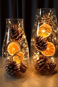 I grabbed two glass vases, tossed in pinecones, dried orange slices, and a string of fairy lights… and suddenly my house smells fancy and looks like I’m good at decorating. 😂✨ #Christmas #christmasdecor | LIFE DIY