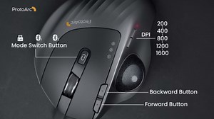 ProtoArc Wireless Trackball Mouse, EM01 NL Ergonomic Bluetooth Rollerball Thumb Rechargeable Computer Laptop Mouse, Adjustable Angle & 3 Device Connection for PC, Mac, Windows-Red Ball